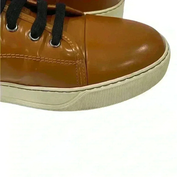 LANVIN DBB1 Men’s Brown Patent Leather Sneakers Casual Rubber Sole UK 9 / US 10 - Picture 9 of 12